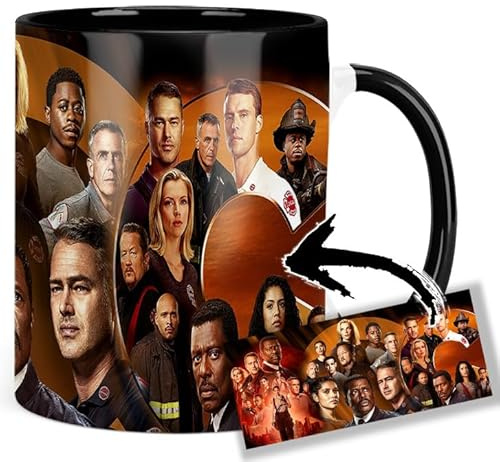 Chicago Fire Taylor Kinney Jesse Spencer Eamonn Walker Miranda Rae Mayo Tasse Innen & Henkel Schwarz Keramikbecher Mug