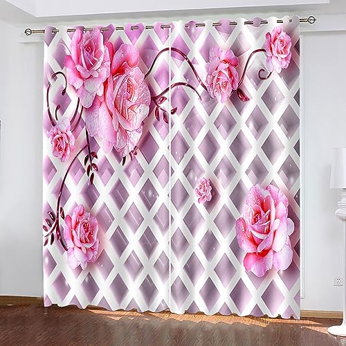 Skcess Schiebegardinen 2er Set, Gardine Grün Blumen und Bambus Vorhang Polyester 132x244cm(WxH)