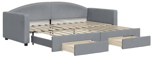 Willood Tagesbett Bettsofa Sofa Bett Sofabett Schlafsofa Bettgestell Ausziehbar mit Schubladen Hellgrau 90x200 cm Stoff