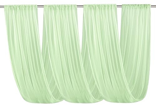 Hrlace Hochzeits Deckenvorhänge Hochzeitsbogen Vorhang Querbehang Transparente Chiffon Hintergrund Vorhänge Tüll Dekostoff Drapierstoff für Zeremonie Bogen Bühne Deko Gray Grün B73xL300cm