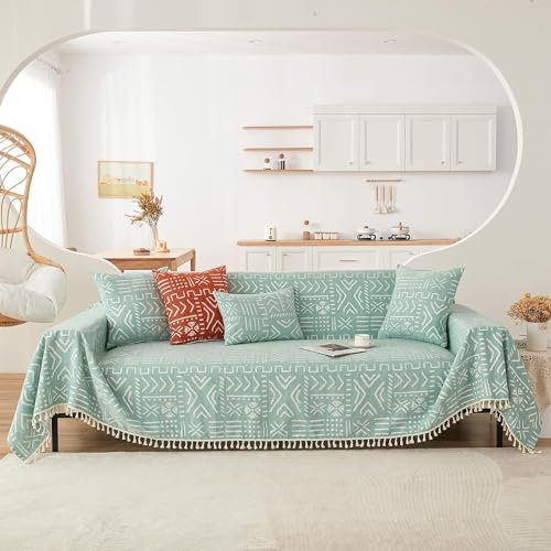 Xisnuient Extra Weiche Sofa Kuscheldecke 1 2 3 4 Sitzer Boho Deko Mehrzweck Sofa überzug Big Sofa Decke XXL Tagesdecke Bettüberwurf Überwurf Für Bett Vier Jahreszeiten (Green,180x340cm)