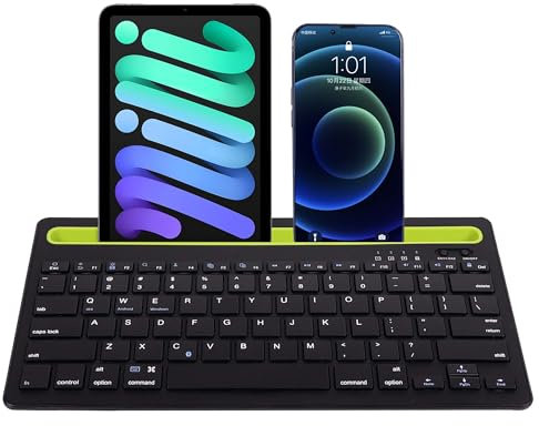 Wireless Bluetooth Keyboard with Tablet/Phone Holder, Ultra-Slim Portable Rechargeable Silent QWERTY Keyboard, 78 Keys, Support Switching Between 2 Devices for Laptop Tablets Smartphones(Black)