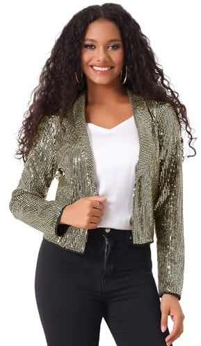 Allegra K Damen Pailletten Blazer Offene Vorderseite Party | Kragenloses Design mit Pailletten Gefüttertes Inneres Geeignet für Herbst Hochzeiten Geburtstage Halloween