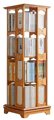 YVYKFZD Drehbares Bücherregal, 360° drehbarer Standregal, Regal Holzregal mit Rollen, Lagerregal bodenstehendes Eckregal für Bücher, für kleine Räume, Kinder und Erwachsene(Wood,4 Tier 18.1x18.1x57.0