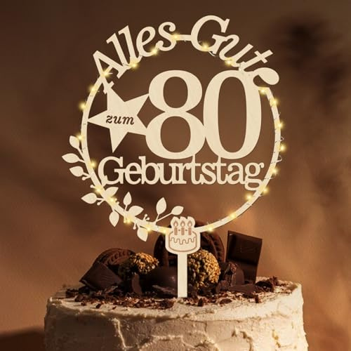 Giftota Cake Topper 80. Geburtstag Deko Männer Frauen mit LED Lichterkette | Tortendeko 80. Geburtstag, Kuchen Deko für 80 Jahre Frauen Männer