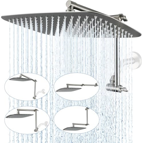 G-Promise Regenduschkopf aus Metall, 35,6 cm, mit 40,6 cm verstellbarem Verlängerungsarm, Hochdruck-Regenduschkopf, luxuriös, moderner Look, rechteckig, großer Wasserfall (gebürstetes Nickel)