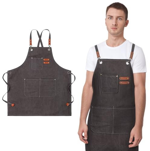 MAGICLULU Delantal De Cocina Para Adultos Delantal De Multiusos Para Cocinar Jardinería y Manualidades Algodón Color Gris