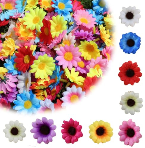 Kleine künstliche Blumenköpfe, bunte künstliche Gänseblümchen, Seidenblumen, Mini-Blumenköpfe, Bastelblumen für DIY-Kranz, Handwerk, Hochzeit, Kunst, Party, Zuhause, Garten, Dekoration, 4 cm, 100