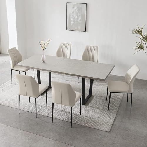 jiexi Matgrupp med utdragbart matbord och 4/6 stolar, bordshöjd 76 cm, bordsbredd 90 cm, utdragbar från 130 till 170 cm (bord + 6 vita stolar)