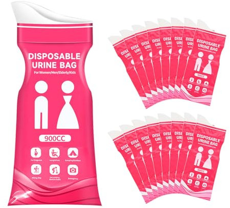 MUXSAM 16PCS Disposable Urine Bags Unisex,900CC Pink Portable Urinal Toilet Bags,Emergency Camping Pee Bags,Travel Urinals Bag for Men,Women,Pregnant,Patient,Kids,Car,Camping,Hiking
