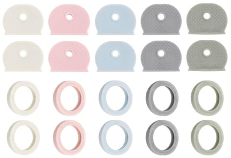 PATIKIL Key Caps Set, 20 Pcs Key Cap Tags Identifiers Rings Silicone Key Head Protectors Key Tags Key Accessories, 5 Color