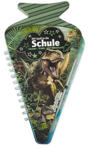 Tapirella Schultüte Kratzblock Kinder, Dino, 8 Kratzbilder, 4 Zauberseiten, 2 Stickerseiten, 1 Kratzstift, Einschulung, 1. Klasse, Schulanfang von Lutz Mauder Verlag