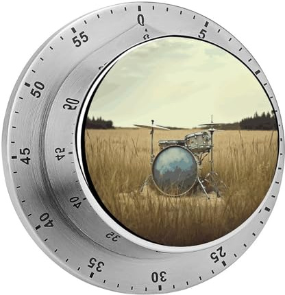 Music Drum in Field Kitchen Timers, Manual 60 Minute Wind Up Timer Clock with Loud Alarm, Magnetic Backing, Mechanical Kitchen Timers, No Batteries Required, Countdown Timer for Cooking Baking