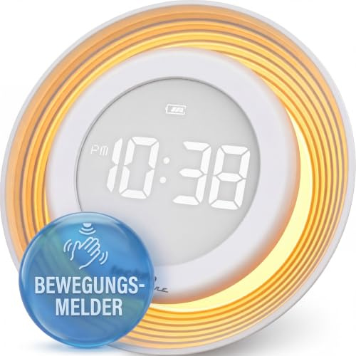 Technoline WT479 kleine, Digitale Quarzuhr mit Nachtlichtfunktion und Bewegungsmelder, zum Stellen, mit Wandaufhängung sowie Magnethalterung, Akkubetrieb, Temperaturanzeige