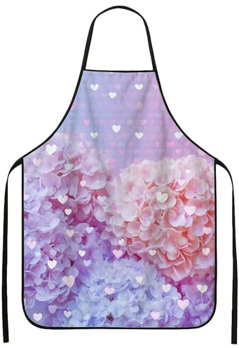 Tablier de cuisine motif hortensia violet pêche floral cœur tablier de cuisine, tablier de cuisine printemps été lavable pour barbecue jardin