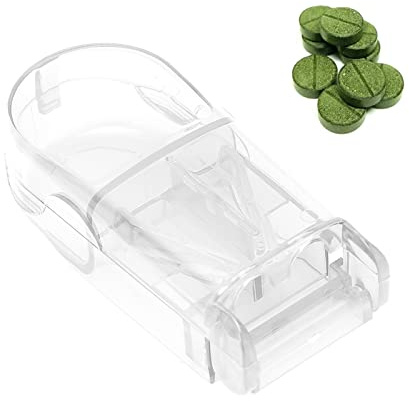 Cortador de Pastillas Portátil con Almacenamiento, Divisor de Tabletas con Ranura en V para Viaje, Ideal para Ancianos, Plástico y Ligero (Transparente)