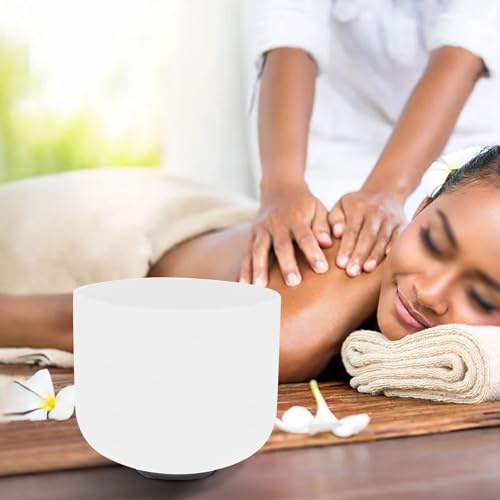 Mattiertem Kristallglas Quarz Kristall-Klangschale aus 20.3 cm Für Wurzel-Chakra Klangschalen-Set inklusive Schlägel Weiß Entspannung Für Klangheilung Meditation Yoga Geschenke 432-440Hz