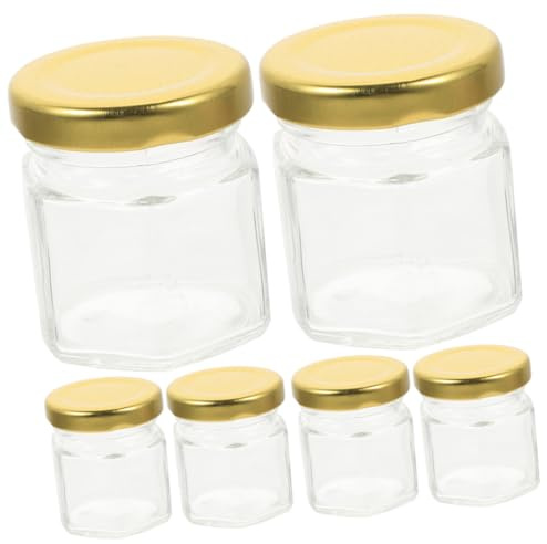 ARTSEWPLY 6 piezas Frascos Hexagonales de Vidrio Tarros Transparentes para Mermelada Miel y Caviar con Tapa Hermética para Cocina Hogar