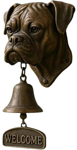 DEJIN Hund Willkommen Türklingel, Kunstharz Außen Bauernhaus Vintage Türglocke für Haustür,Hundekopf Kopfform Dekoration Hängende Wandmontage Abendessen Glocken(Boxer)