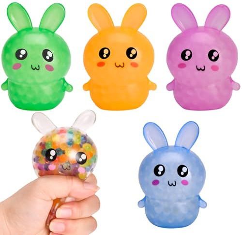 Easter Basket Stuffers for Teens Adults Easter Gifts Basket Essentials | 5 Pack Squishy Bunny Stress Balls - Stress Relief Fidget Balls - Novelty Ideas Gifts