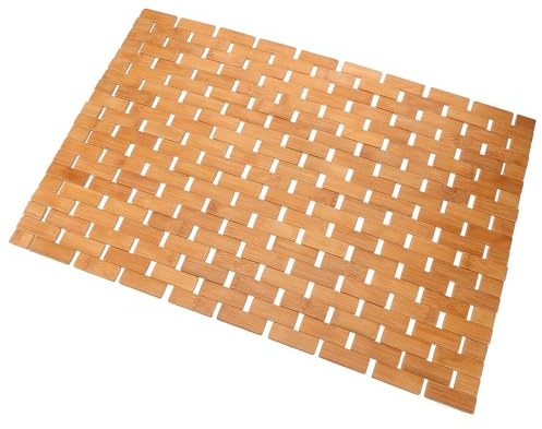 TOGEVAL Alfombra Baño Antideslizante Bambú Natural Esterilla Ducha Segura y Absorbente Felpudo Rústico para Cocina y Entrada Diseño Sencillo y Elegante