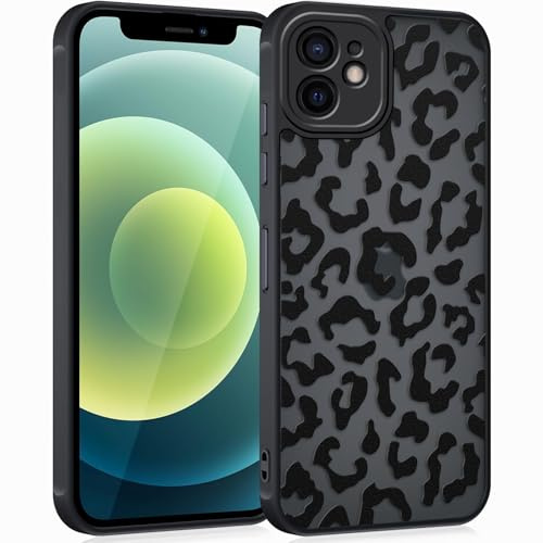 Coqinen Handyhülle für iPhone 12 Mini Hülle, Matt Transluzente Case mit Stilvolle Leopard Muster, Silikon Aesthetic Schutzhülle mit Kratzfeste PC Rückseite + Stoßfest TPU Bumper - Schwarz