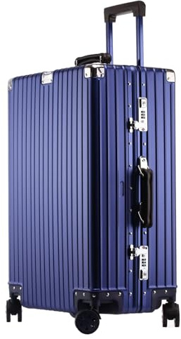Trolley Cabine Bagage À Main Rigide Alliage Aluminium Magnésium Avec Roulettes, Valise Enregistré Bagages À Coque Rigide Tout En Métal, Trolley Valise Soute Pour Voyage D'affaires (Bleu, 73CM-114L)