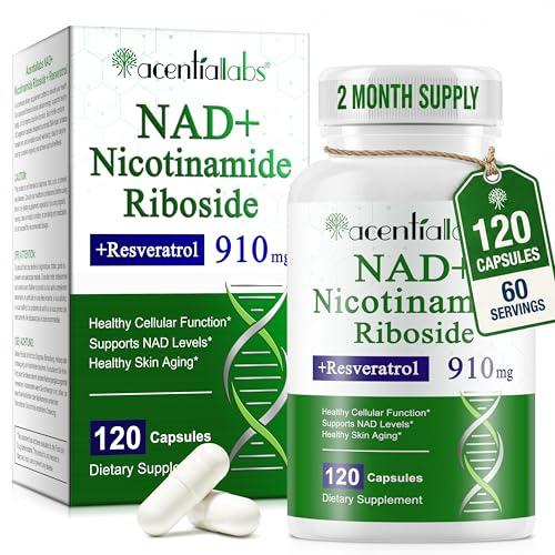 NAD+ Supplements with 910mg Plant-Based Formula NAD Support with Nicotinamide Riboside & Resveratrol, 120 Capsules, Supports Cellular Energy & Daily Wellness