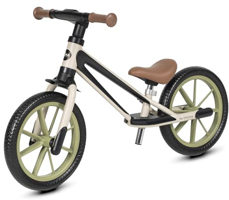 Olmitos - Bicicleta de Equilibrio para Niños hasta 30kg Lima | Segura y Ajustable | Manillar con Giro Limitado, Neumáticos EVA y Asiento Regulable. Muy Ligera 3,2kg (Beige)