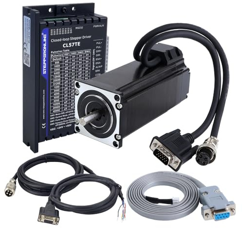 STEPPERONLINE Closed Loop Schrittmotor 3Nm 1000PPR Nema 23& Treiber CL57TE | 1 Achse Closed Loop Schrittmotor CNC Kit, Treiber 0.5-7.0A 24-50VDC, 2 Meter Kables