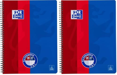 Oxford Collegeblock A4+ Duo 80 Blatt blau/rot, 2er Pack