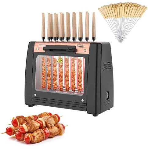 Electric Vertical Rotisserie Grill 1200W, Smokeless Kebab and Shish Kabob Grill with Automatic Rotating Skewers, Stainless Steel 32 Skewers
