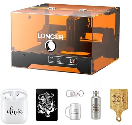 LONGER Ray5 MiniS 5.5W Laser Engraver (Orange) - Desktop Machine with Acrylic Safety Cover, Class 1, Offline Control, High-Precision Engraving for Wood, Acrylic and Glass