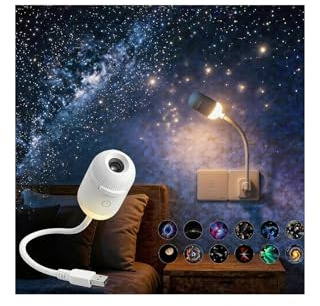 Proiettore Galaxy 2 in 1 con luce notturna, proiettore Galaxy Star USB con 12 pellicole di proiezione scorrevoli, luminosità regolabile, rotazione a 360°, mini lampada da parete a LED per decorazione