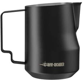 MHW-3BOMBER Coffee Milk Frothing Pitcher Stainless Steel Espresso Machine Accessories Steaming Cup Frother(450ml Black)