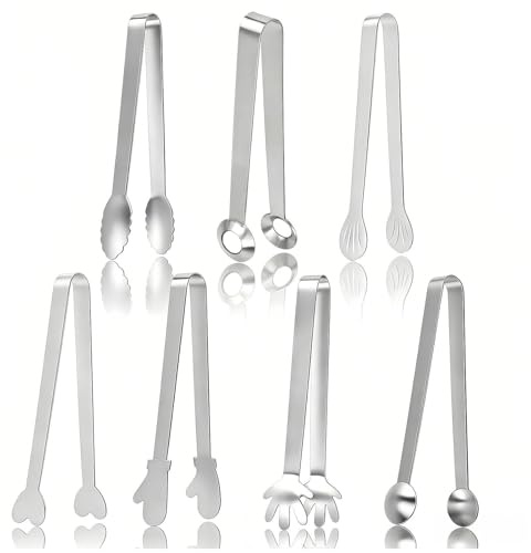 7 pinzas de azúcar, pinzas para cubitos de hielo, pinzas de acero inoxidable, pinzas para servir cubitos de hielo, pinzas de cocina, pinzas de metal, para cubitos de hielo, postres, buffet, bodas