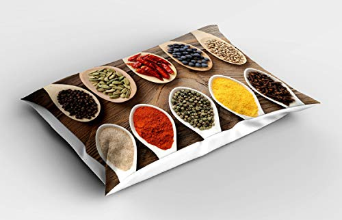 ABAKUHAUS Especia Funda de Almohada, Cucharada de artículos aromáticas, Decorativa Estampada Tamaño Standard King Size, 90 X 50 cm, Multicolor