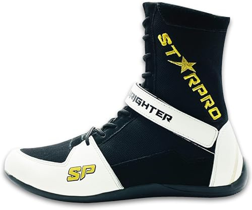 Starpro Boxing Shoes for Training & Competition – Lightweight Wrestling & MMA Footwear for Men & Women - Breathable Supportive Grip Sole Black White