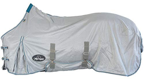Marengos - Fliegendecke Protect mit Bauchlatz & Schweiflatz | robuste & feinmaschige Pferdedecke zum Schutz vor Insekten | doppelter Frontverschluss | Outdoor-Pferdedecke in Silbergrau | 145cm