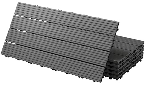 ECD Germany Dalles Terrasse Clipsables WPC 60x30 cm/30 pièces=5m² Anthracite Strié Aspect Bois Panneaux avec Système à Clic et Drainage Revêtement de Sol Carrelage Lames Patio Jardin Extérieur