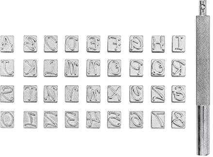 Mogokoyo 36 PCS Buchstaben und Zahlen Metall Stempel-Set Stamping Punch Leder Werkzeuge für DIY handgemacht Leder, A-Z Alphabet Buchstaben + 0-9 Zahlen (#2-6mm)