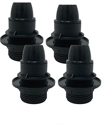 HALOTEC | Lot de 4 Douilles E14 Noires avec Filetage et Rondelle pour Fixation Sécurisée | Compatibles avec Abat-jours LED et Incandescent | Douille Durable Idéale pour Éclairage Longue Durée E14