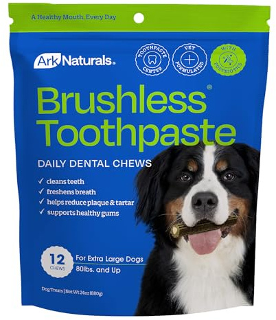 Ark Naturals Brushless Toothpaste Dog Dental Chews - XL Breeds (12 ct)