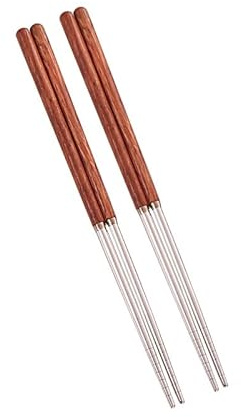 2 Paia di Bacchette Cinesi, Bastoncini di Sushi, Manico in Legno Riutilizzabile, Bacchette in Acciaio Inossidabile