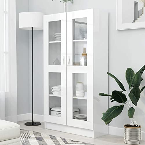 Festnight vitrine Weiss vitrinenschrank Bücherschrank Küchenschrank Standvitrine vitrinenschrank Vintage Hochschrank Schrank für Wohnzimmer Küche Esszimmer Büro Hochglanz-Weiß 82.5 x 30.5 x 150 cm
