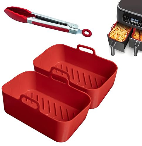 CERENE - Airfryer zubehör, Heissluftfritteuse zubehör für air fryer bis zu 9l, 2 zubehör heißluftfritteuse Dual Zone, Heißluftfritteuse silikonform/Rot