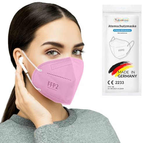 TubeRoo FFP2 Maske pink rosa 10 Stück Masken aus Deutschland, Made in Germany, weiche runde Ohrschlaufen Bänder, Atemschutzmaske, Mundschutz, Schutzmaske, Staubmaske, Feinstaubmaske