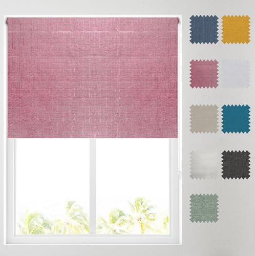 Barnes Blinds - Quebec Textured Blackout Roller Blinds for Windows, Custom Cut to Size - Durable Fittings, Easy Fit (Rose 153cm)