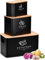 EOPUOZS Lot de 3 Boite Pomme de Terre, Rangement Oignons Ail Pomme de Terre, Bocaux Rangement Cuisine au Design Rétro avec Couvercle en Bambou et Trous de Ventilation (noir)