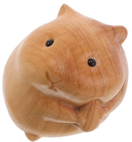 TOBBOMEY Holz Geschnitzte Hamster Statue Deko Figur Tierornament Für Haushalt Und Büro Schreibtisch Dekoration Handwerk Ornament